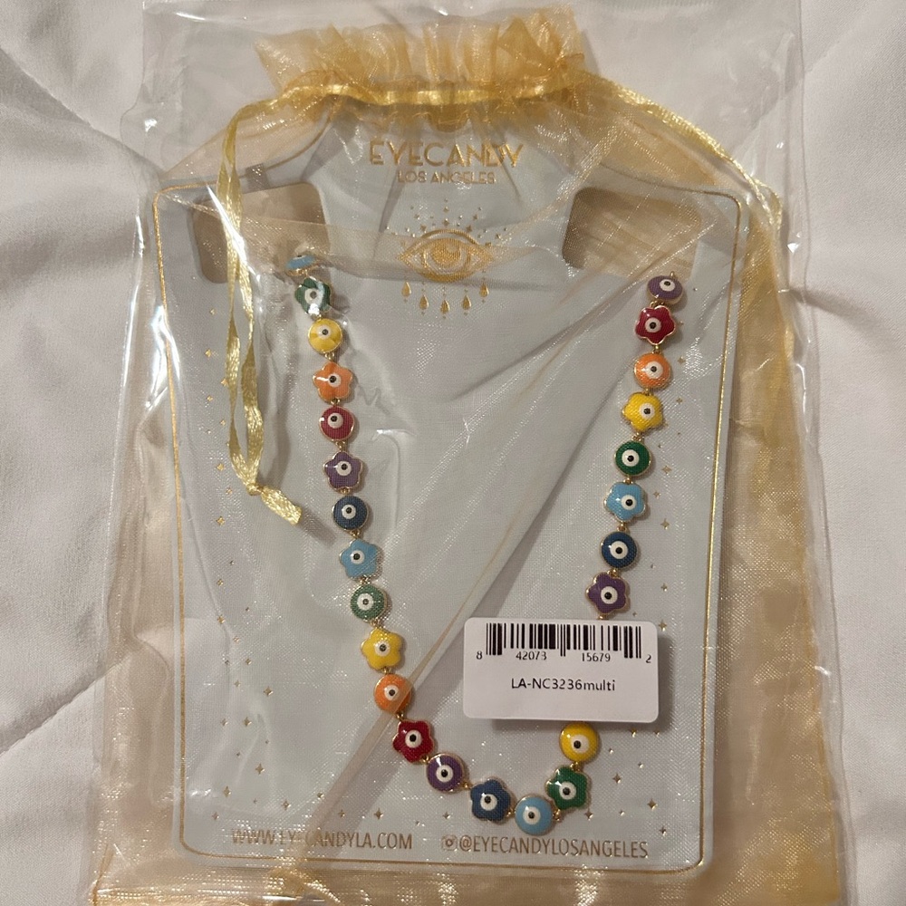 NWT Eye Candy Multicolor Evil Eye Necklace